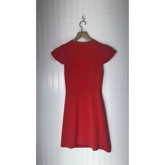 Alice + Olivia Red Flutter Sleeve Wrap Dress Size 4 Fit & Flare Lined Party Mini - Picture 2 of 8